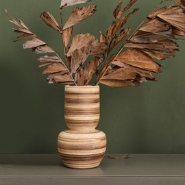 Rustic Farmhouse Ceramic Vase, Geometric Flower Vases Home Decor, Earthy Brown Boho Vases for Centerpieces, Handmade Decorative Vase for Living Room Decor Shelf Decor Mantel Decor Table Decorations