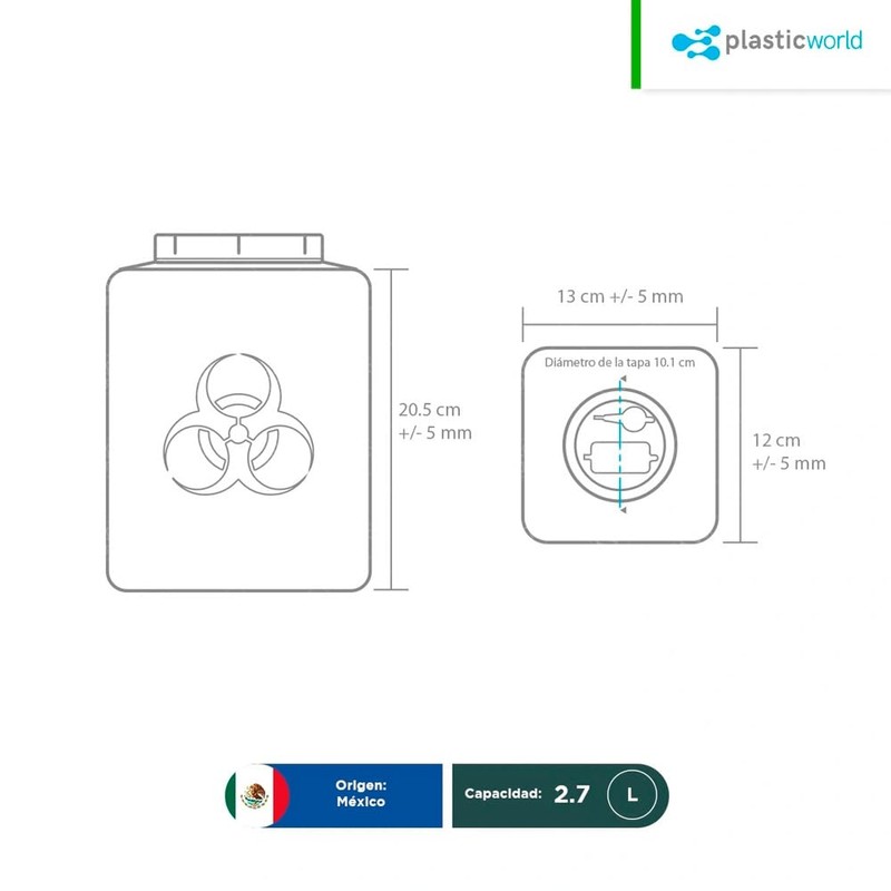 Plastic World Bote - Recolector Contenedor - Punzocortante Rpbi (2.7