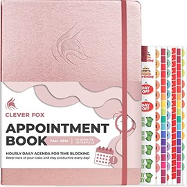 Clever Fox Appointment Book â Hourly Schedule Planner with 15-Minute Increments â Time Box Planner for Daily Work & To-Dos â Weekly & Monthly Spreads, Undated, Hardcover, 8.3x11â³ (Rose Gold)