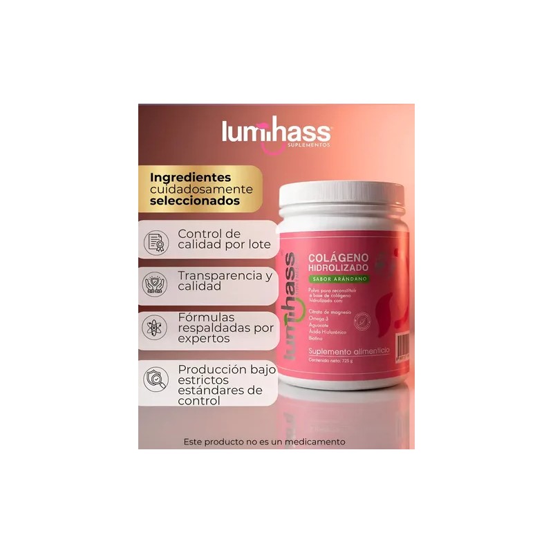 Colágeno Hidrolizado Lumihass Sabor Arándano 725 Porciones Adicionado Omega Aguacate