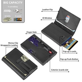 Mens slim Wallet，with RFID Shielding, Holds 9 Cards Easily, metal wallet， card wallet for Men, Minimalist Wallet For Men, Made of aluminum and Pu Synthetic Leather, Includes Cash clip (Carbon Black)