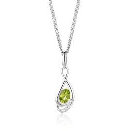 Miore Women's Silver Natural Green Peridot (0.68 Ct) Brilliant Cut Cubic Zirconia Gems Pendant Necklace 925 Sterling Silver 45cm Long Chain Birthstone