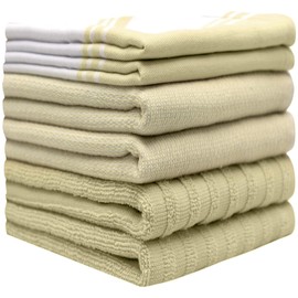 Premium Kitchen Towels (20”x 28”, 6 Pack) | Large Kitchen Hand Towels | Kitchen Towels Cotton | Flat & Terry Towel | Highly Absorbent Tea Towels Set with Hanging Loop | Wide Stripe Sage Green