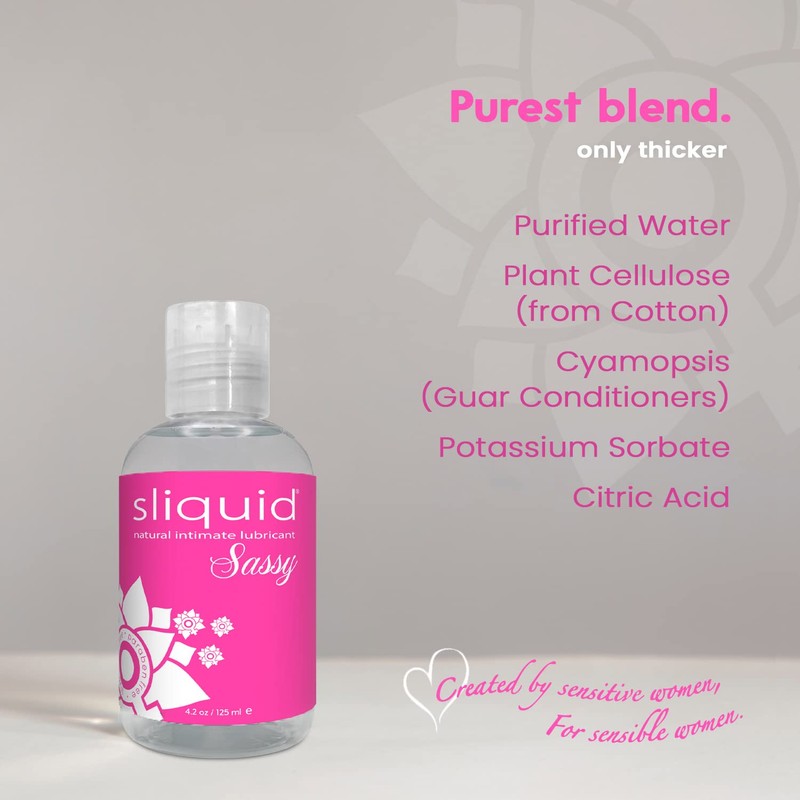 Sliquid Sassy Water-Based Lube - Thick, Long-Lasting Gel, Natural Lube