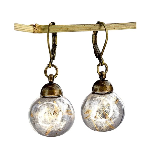 Dandelion Earrings Bronze - Secure Closure - Hand Selected -