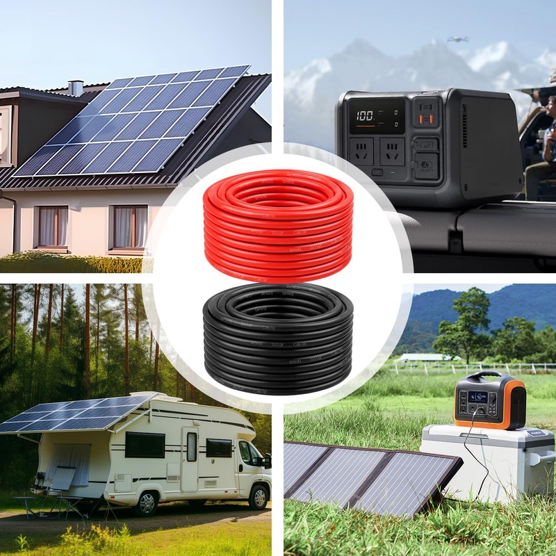 8 AWG Solar Cable 20FT Red + 20FT Black Tinned