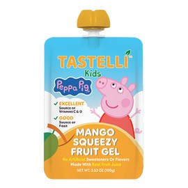 Tastelli Peppa Pig Kids Squeezy Fruit Gel – Mango Flavor – No Artificial Sweeteners or Flavors, Made with Real Fruit Juice, Fiber-Rich Prebiotic Gut Support, Vitamins C & D, Vegan, Gluten-Free - 10 Count
