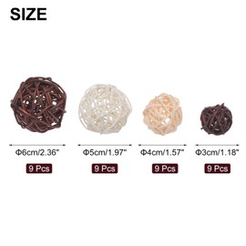 sourcing map 36 Pcs Vase Filler Decorative Balls, 2.4/2/1.6/1.2" Dark Brown/White/Beige/Coffee Wicker Rattan Decor, Balls Bowl Fillers for Home Decor,Center Table