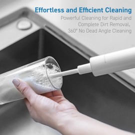 NINESTARS Electric Baby Bottle Cleaning Brush w/Sponge Brush & Bristle Head, Long-Lasting Battery Electric Bottle Cleaner for All Families, New Mom, Time Saving Household Cleaning Tool (Black Metal)