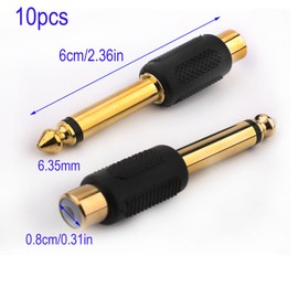 RUNCCI-YUN 10 Pieces 6.35 mm Male Mono TS to RCA RCA Female Interconnect Audio Adapter, RCA to 6.35 mm Audio Adapter, Gold-Plated RCA Female to 6.35 mm 1/4 Inch Mono Male Plug