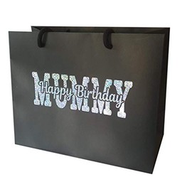 Mummy Happy Birthday Gift Bag - Holographic Glitter Gift Wrap Bag with Rope Handles and Tissue Paper (Medium)