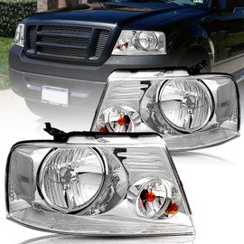Bingbingmotor BRYGHT Headlight Assembly Fit for 04-08 F150 Pickup / 06-08 Mark LT Passenger and Driver Side (Chrome Housing with Clear Reflector)