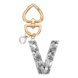 PATIKIL Alphabet Initial Letter Keychain, Cute Heart Crystal Keychains Car Keyring Letter V Pendant Charm Key Chain for Key Wallet Purse Handbag Backpack, Silver
