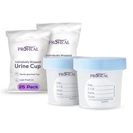 Sterile Urine Specimen Cups with Lids (25PK) - 4 oz. Sample Urine Cups for Specimen Collection - Individually Wrapped Urine Cups for Testing - Stool, Semen Analysis, and Pee Cup