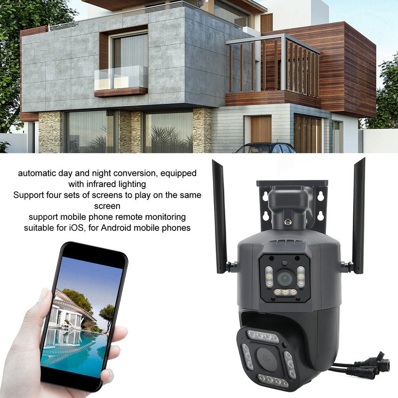Smart Outdoor Camera 4MP Wireless Three Lens Remote Monitor Auto