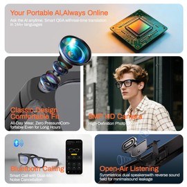 UniJethro AI Smart Glasses, 8MP Camera Glasses and Audio, AI Translation Sunglasses for Men & Women, Bluetooth Glasses with Voice/Calling, 8 Hours of Music, Photochromic Lenses