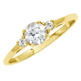 Silvershake 5MM Petite Genuine Round Shape White Topaz 18K Yellow Gold Plated 925 Sterling Silver Promise Ring April Gemstone Birthstone Jewelry for Women or Teens Size 9, 9, Sterling Silver 18K Gold Plated, Topaz