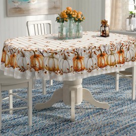 uwdfnwuif Fall Thanksgiving Tablecloth Waterproof Pumpkin Table Cloths for Autumn Harvest Indoor Outdoor Dining Room Decor-54 * 72" Oval