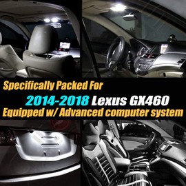 16Pc Canbus Error Free Super White 6000K Car Interior LED Light Kit Compatible with 2014-2018 Lexus GX460 Equipped w/Advanced Computer system