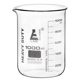 Heavy Duty Beaker, 1000ml - 5mm Thick, Uniform Walls - Superior Durability & Chemical Resistance - White Graduations - Borosilicate 3.3 Glass - Eisco Labs