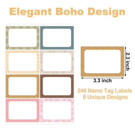 240 Boho Name Tags for Classroom Cubby Locker Self Adhesive Tags Sticker Labels for School Name Tags for Classroom Labels for Teachers Student Desk Boho Bulletin Board Décor