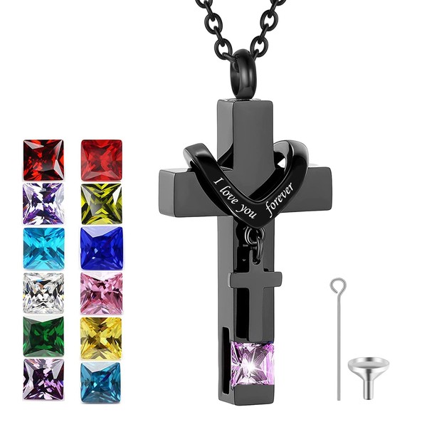 Miity Haiy Birthstones Urn Necklaces for Ashes Crystal Cross Cremation