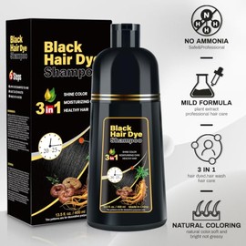 Shampoo para Canas con Tinte, Hair Dye Shampoo 3 in 1 (Black)                                                                                         