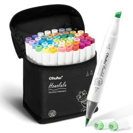 Ohuhu Alcohol Markers Brush Tip -Double Tipped Art Marker Set for Artist Adults Coloring Illustration -48 Colors -Brush & Fine -Honolulu B -Refillable