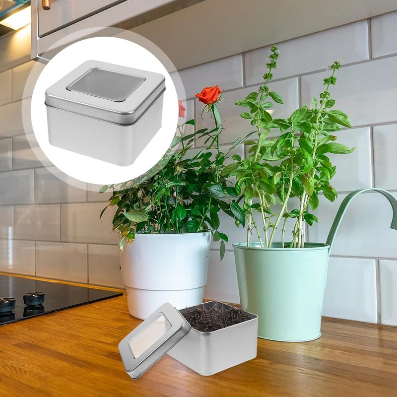 PACKOVE Small Metal Storage Box with Lid Square Silver Metal