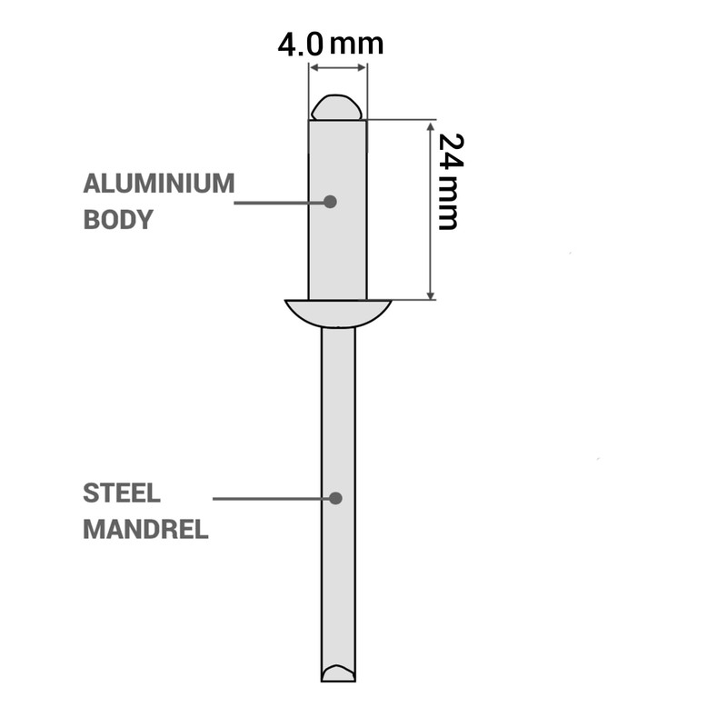 SKIR'CO Pack of 50 Aluminium Blind Rivets 4.0 x 24
