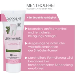 Logodent Natural Cosmetics Menthol-free Rosemary Tooth Gel, 5 Herbal Formula Works Against Inflammation, Nourishes the Gums, Free from Synthetic Fluoride Additives, Vegan, 1 x 75 ml