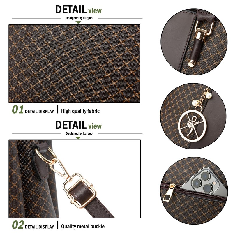 Purse and Handbags for Women, 3 Zip Compartments Tote Bag