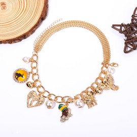 GLBCC African Bracelet for Women: Africa Map Women Headware Elephant Pearl Beads Charm Link Chain Bracelet