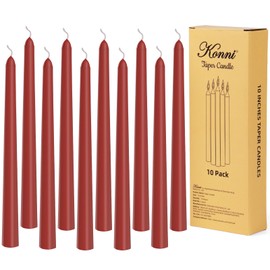 KONNI 0.87×10 Inch Red Taper Candles, Unscented and Smokeless Tall Candlesticks, 10 Pack Tapered Candles with Cotton Wicks, Long Burning, Ideal for Weddings, Dinner Parties, and Home Décor