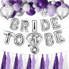 BLOOMWIN Purple Bachelorette Party Decorations - Bridal Shower Decorations Purple and Silver Bride To Be Balloons Kit Lavender Lilac Hen Party Decorations