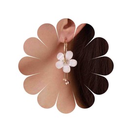 TseenYi Boho Acrylic Flower Hoop Earrings Crystal Acrylic Flower Dangle Drop Earrings CZ Dangle Tassel Earrings Pink Floral Dangle Hoop Earrings Romantic Round Hoop Drop Earrings, Zinc, No Gemstone