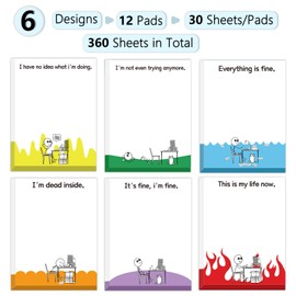 12 Sets Sarcastic Sticky Notes Sleazy Greetings Memo Fun Notepads Coworkers Teacher Nurse Women Adults Friends Boss Hilarious Office Supplies Novelty Humor Employee Appreciation Gifts (360 Sheets)