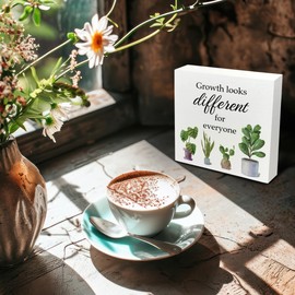 Kneaotoaji Growth Looks Different for Everyone Mental Health Wooden Box Sign 5x5, Therapy Office Decor, Motivational Inspirational Desk Decor for Home Office Teacher