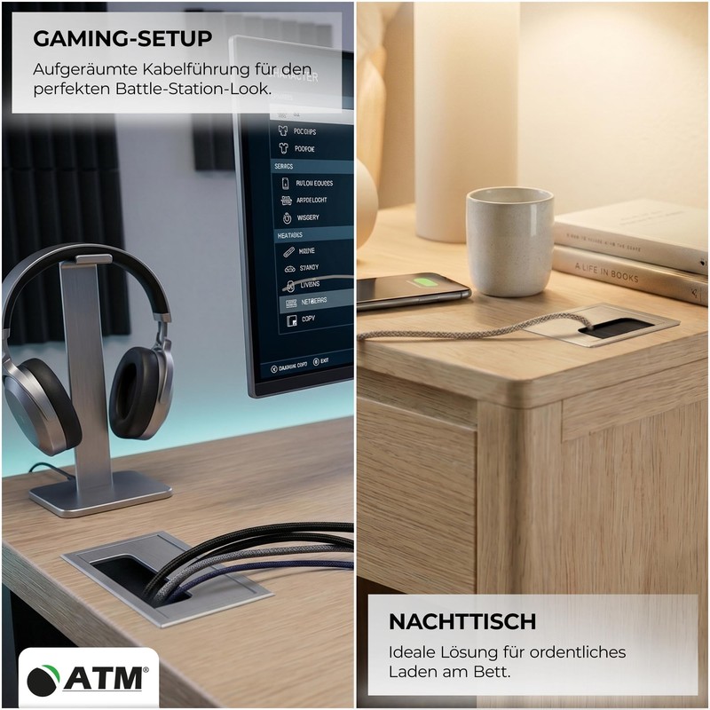 ATM Cable Feed-Through Cable for Desk, Table, Furniture, Cable Duct,