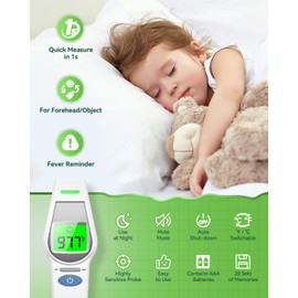 Forehead Thermometer for Kids Adults, HOLFENRY Non Contact Infrared Thermometer with LCD Display,Digital Baby Thermometers Body Temperature Thermometer Monitor Forehead,Ear,Food and Enviorment