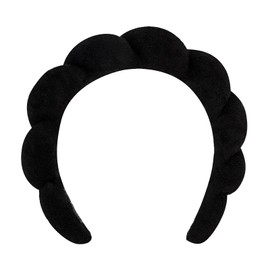 Araluky Women's Spa Headband for Face Washing, Makeup Removal, and Shower - Terry Cloth Puffy Sponge Headband with Hair Accessories (Black)