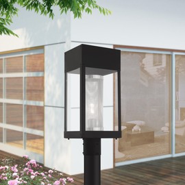 Livex Lighting 20763-04 Franklin - One Light Outdoor Post Top Lantern, Black Finish with Clear Glass with Stainless Steel Mesh Shade