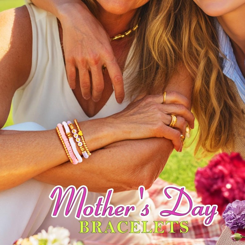 ACEDRE Mother's Day Stretch Bracelets for Women Mama Stackable Clay