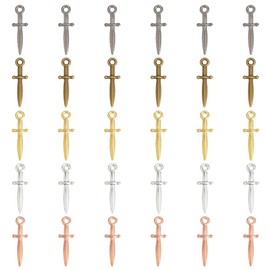 GOMAKERER Pack of 100 5 Colours Alloy Sword Pendants, Mixed Colours Metal Sword Charm Punk Dagger Pendant Earring Sword Pendant Dagger Bookmark Charms for Crafts DIY Jewellery Making, Metal
