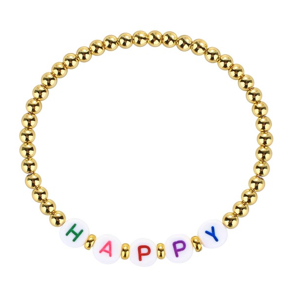 KELITCH Colourful Elastic Bracelets Gold Metal Beads Bracelets Mixed Alphabet