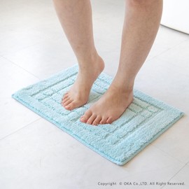OKA Crum Bath Mat, Approx. 14.2 x 19.7 inches (36 x 50 cm), Blue (Foot Wipe Mat, Washable, Anti-Slip)