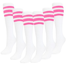 HOLLYWOOD PRO TUBE SOCKS (22" LONG) 8-PAIRS WHITE WITH 3 PINK STRIPES