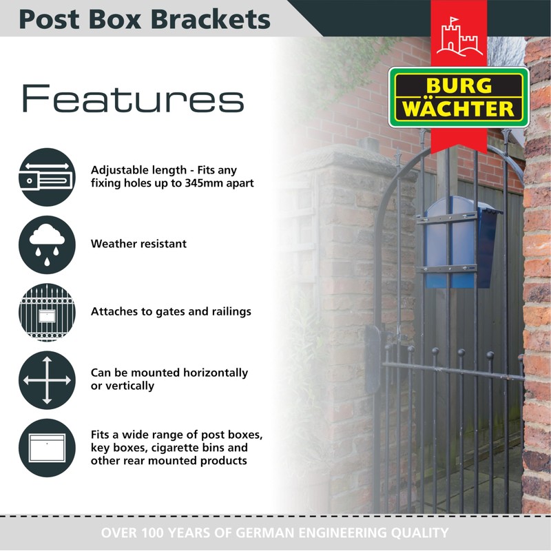 Burg-Wachter Adjustable Post Box Gate & Railing Mounting Bracket Kit,