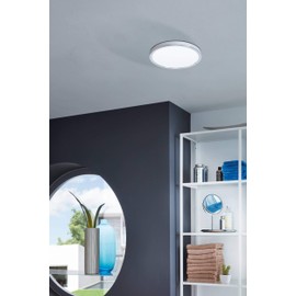Eglo LED Flush Ceiling Light Fueva 5, Ø 11 in, Round Bathroom Lighting Made of Chrome Coloured Metal and Plastic, Warm White lamp, IP44