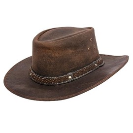 Cowboy Aussie Real Leather Hat Australian Brown Western Outback Bush Hat